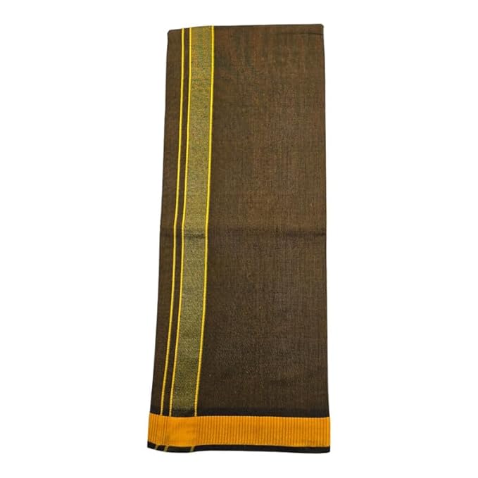 Men's Pure Cotton Colorful Dhotis with Gold Border - Size 2 MTR Single Dhoti- 4 Muzham | Dhoti for Puja, Festivals, Religious and Casual Home Wear