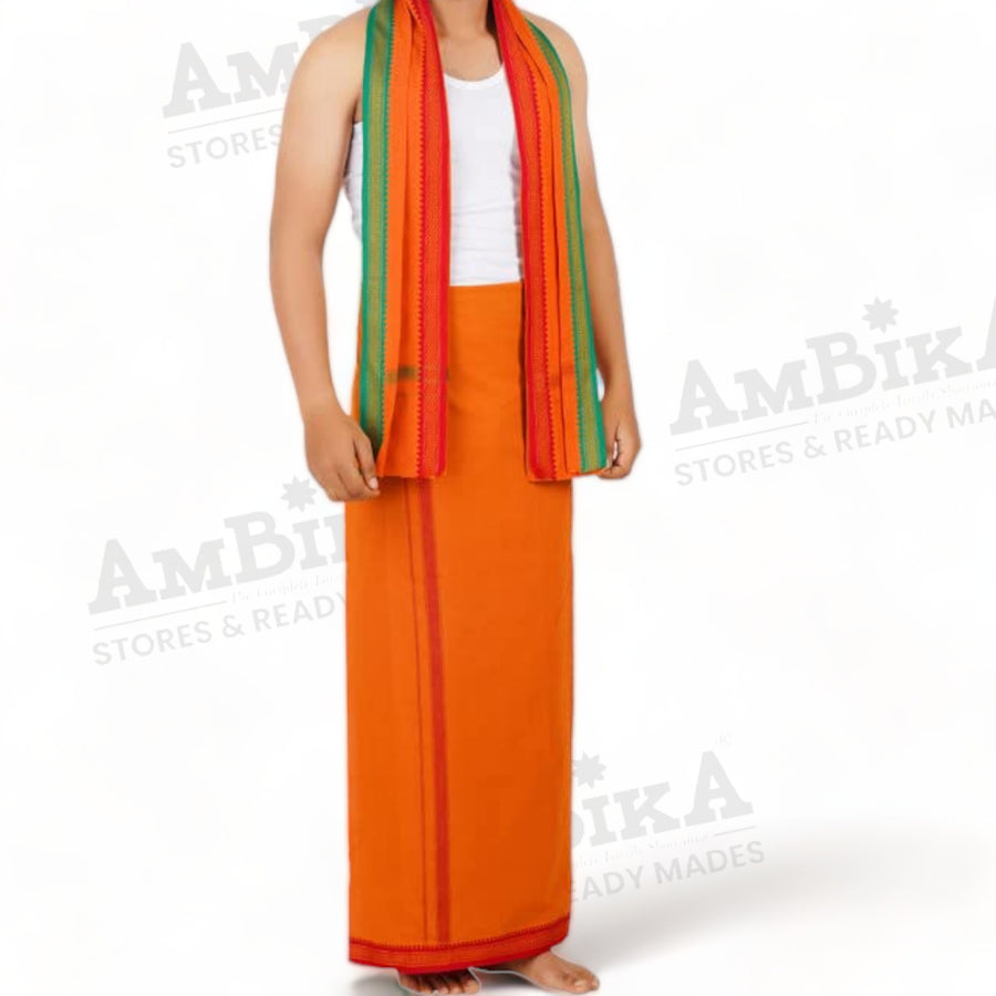 Cotton Color Dhoti & Towel For Men, Traditional Festive & Regular Wear,2.0MT
