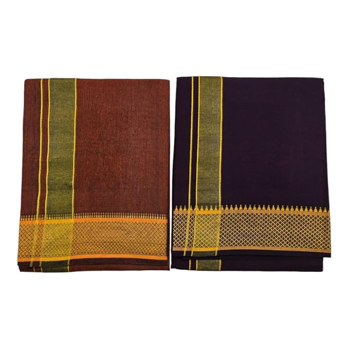 Cotton Color Dhotis for Men | Devotional or Temple Wear Dhoti | Mundu for Men | Padayappa Border Dhoti for Puja, Festivals, Religious and Casual Home Wear