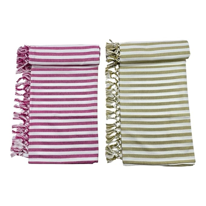 Bath Premium Cotton Towels | Light Weight Turkish Style Stripe Bath Towels for Men | (30 X 65 CM, Large Size) Striped Pattern Towels