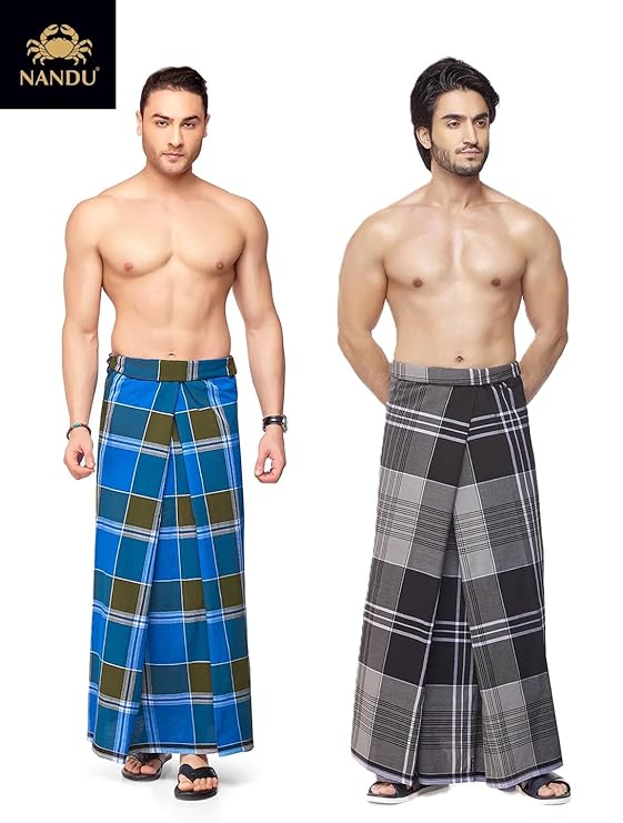 Nandu  Brand Men's Cotton Stitched Lungi - Ready to wear (Pattern & Design May Vary, Multicolour, Free Size (2.10Mtrs)) Premium Wear