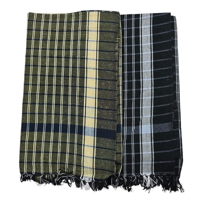 Bath Cotton Towels | Light Weight Checks Style Bath Towels for Men | (30 X 60 CM, Large Size) Soft, Absorbent & Checks Pattern Towels