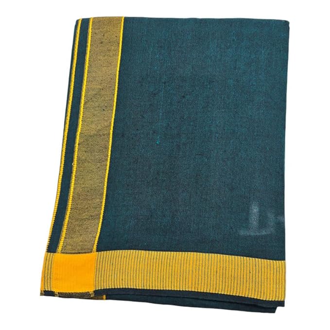 Men's Pure Cotton Colorful Dhotis with Gold Border - Size 2 MTR Single Dhoti- 4 Muzham | Dhoti for Puja, Festivals, Religious and Casual Home Wear