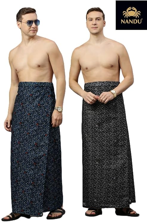 Nandu  Brand Men's Cotton Stitched Printed Lungies - (Pattern & Design May Vary, Multicolour, (2.00Mtrs)) Premium Wear