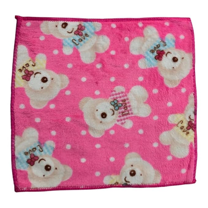 Soft Baby Face Towels  | 25x25 cm | 400 GSM Super Absorbent & Skin-Friendly Washcloths for Kids, Women & Newborns | Multicolor Printed Handkerchief Set (Teddy)