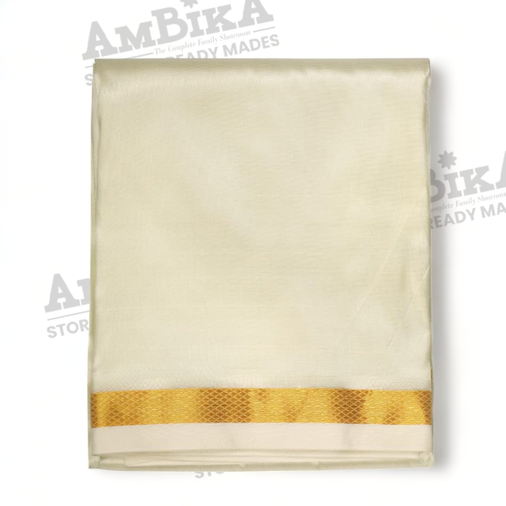 Mens Art Silk type Jari Dhoti/Double dhoti 1.28 x 3.50 Meter / 8 Mulam vesti (CREAM)