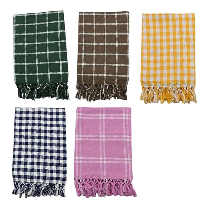Bath Premium Cotton Towels | Light Weight Turkish Style Checks Bath Towels for Men | (30 X 65 CM, Large Size) Luxuriously Soft & Checks Pattern Towels