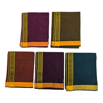 Men's Pure Cotton Colorful Dhotis with Gold Border - Size 2 MTR Single Dhoti- 4 Muzham | Dhoti for Puja, Festivals, Religious and Casual Home Wear