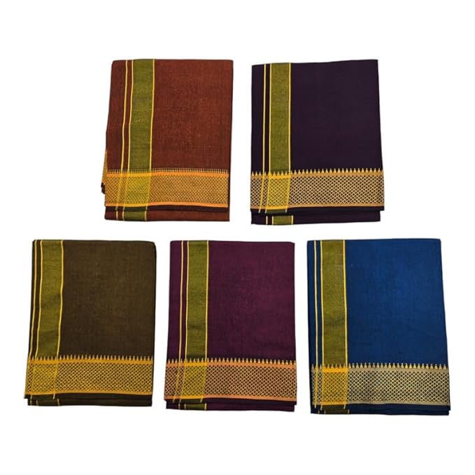 Cotton Color Dhotis for Men | Devotional or Temple Wear Dhoti | Mundu for Men | Padayappa Border Dhoti for Puja, Festivals, Religious and Casual Home Wear