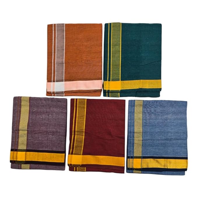 Multicolor Kerala style (Mundus) Dhotis for Men Combo Light Grey (Free Size Assorted) Lungi Veshti (Kaili) | Men's Dhoti for Puja, Festivals, Religious