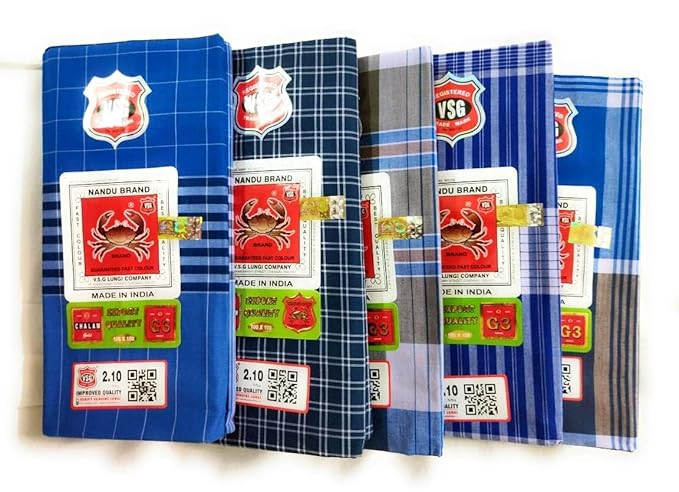 Nandu Brand Men's Cotton Stitched Lungi (Pattern May Vary, Multicolour, Free Size) - Pack of 2