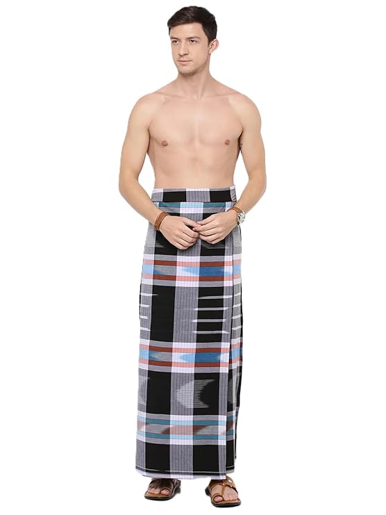 Nandu  Brand Men's Cotton Stitched Lungi (Pattern May Vary, Multicolour, Free Size) - Pack of 1