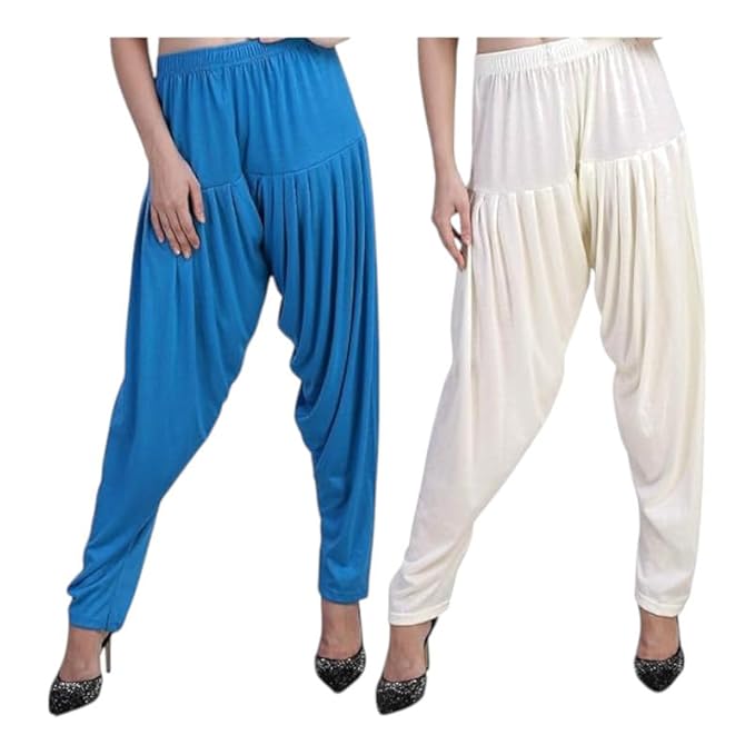 Women's Relaxed Fit Cotton Viscose Lycra Dhoti Patiyala Salwar Harem Bottoms Pants for Women's (PACK 2)