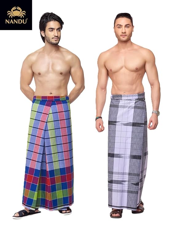 Nandu  Brand Men's Cotton Stitched Lungi - Ready to wear (Pattern & Design May Vary, Multicolour, Free Size (2.10Mtrs)) Premium Wear