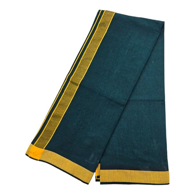 Men's Pure Cotton Colorful Dhotis with Gold Border - Size 2 MTR Single Dhoti- 4 Muzham | Dhoti for Puja, Festivals, Religious and Casual Home Wear