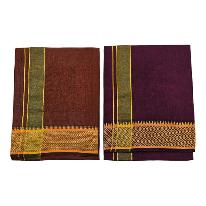 Cotton Color Dhotis for Men | Devotional or Temple Wear Dhoti | Mundu for Men | Padayappa Border Dhoti for Puja, Festivals, Religious and Casual Home Wear