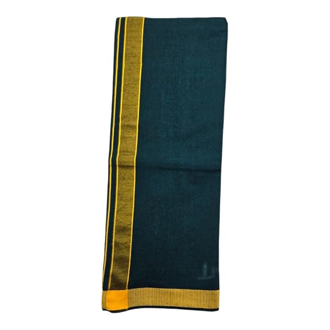 Men's Pure Cotton Colorful Dhotis with Gold Border - Size 2 MTR Single Dhoti- 4 Muzham | Dhoti for Puja, Festivals, Religious and Casual Home Wear