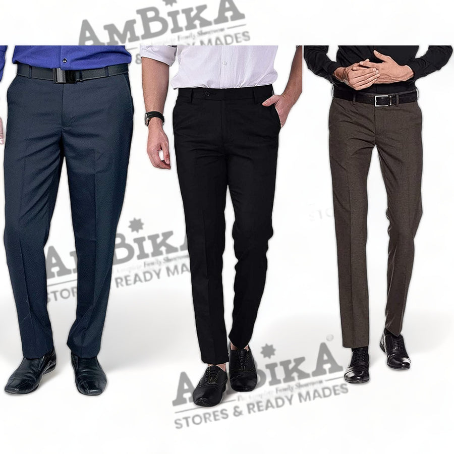 Men's Formal Trousers (Pack of 3) [COFFEE,BLACK,COBALT]