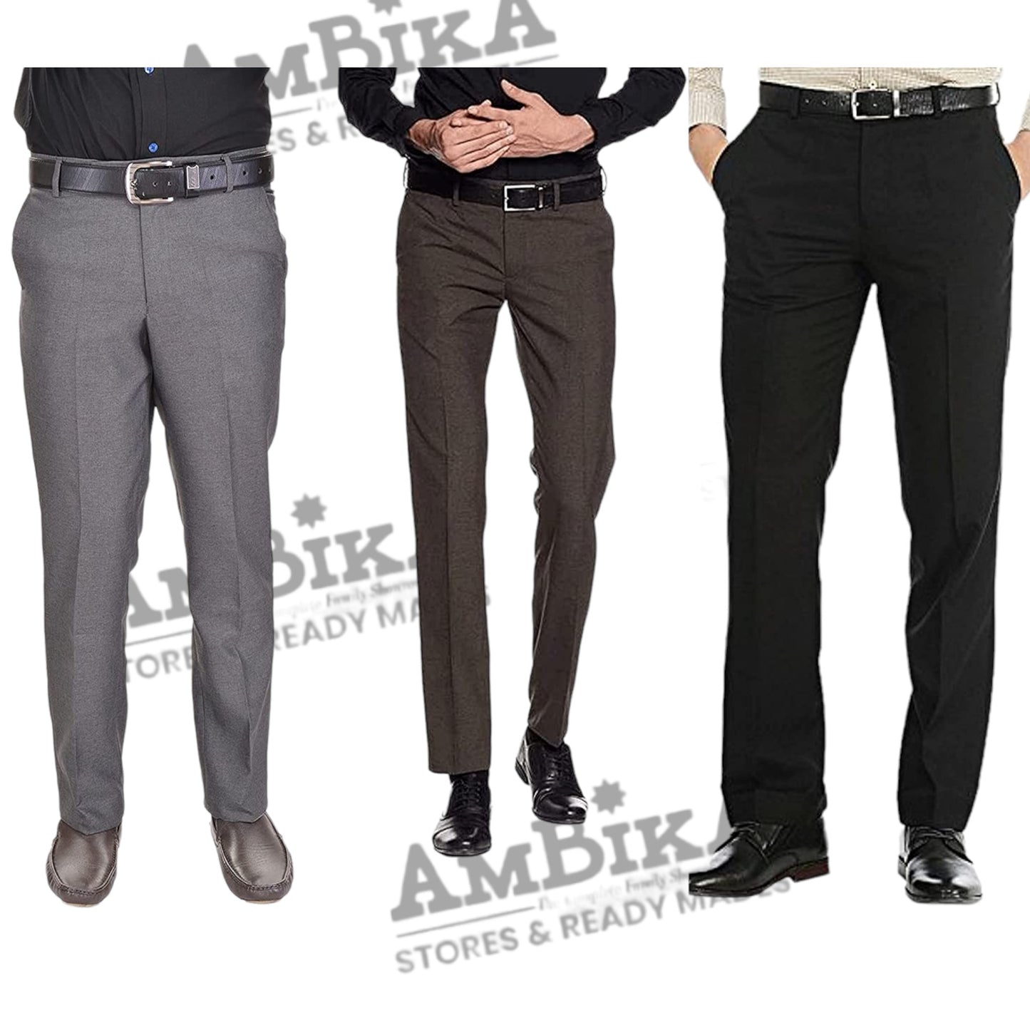 Men's Formal Trousers (Pack of 3) [GREY,BLACK,COFFEE]