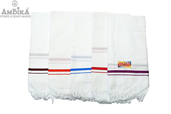 Handloom Cotton Bath Towels Light Weight, Honey Comb Pattern, Quick Dry, Skin Friendly (White) -Pack of 5