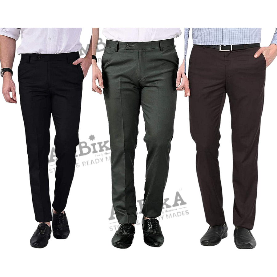 Men's Formal Trousers (Pack of 3) [BROWN,BLACK,MILITARY GREEN]