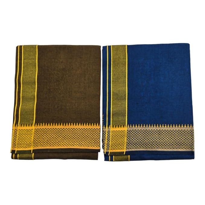 Cotton Color Dhotis for Men | Devotional or Temple Wear Dhoti | Mundu for Men | Padayappa Border Dhoti for Puja, Festivals, Religious and Casual Home Wear