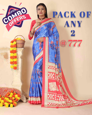 Women's Turkey Silk Print Saree and Unstitched Blouse Piece | Saree for Women | Perfect for Office work Saree | COMBO of 2 |