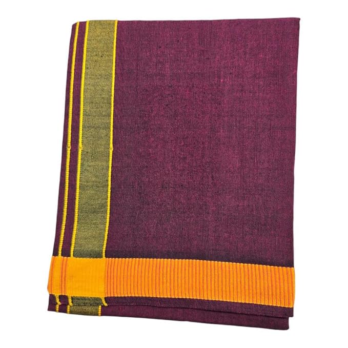 Men's Pure Cotton Colorful Dhotis with Gold Border - Size 2 MTR Single Dhoti- 4 Muzham | Dhoti for Puja, Festivals, Religious and Casual Home Wear