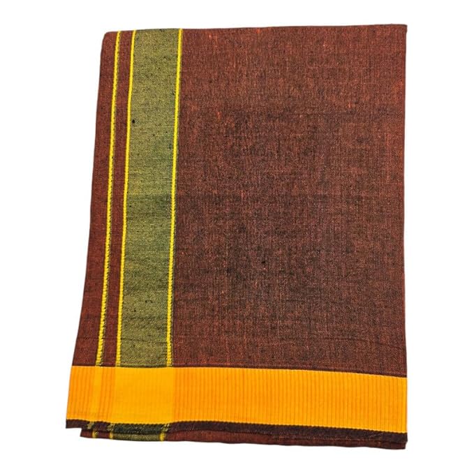 Men's Pure Cotton Colorful Dhotis with Gold Border - Size 2 MTR Single Dhoti- 4 Muzham | Dhoti for Puja, Festivals, Religious and Casual Home Wear