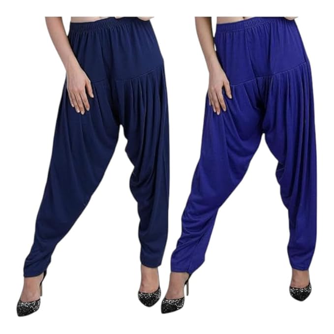 Women's Relaxed Fit Cotton Viscose Lycra Dhoti Patiyala Salwar Harem Bottoms Pants for Women's (PACK 2)