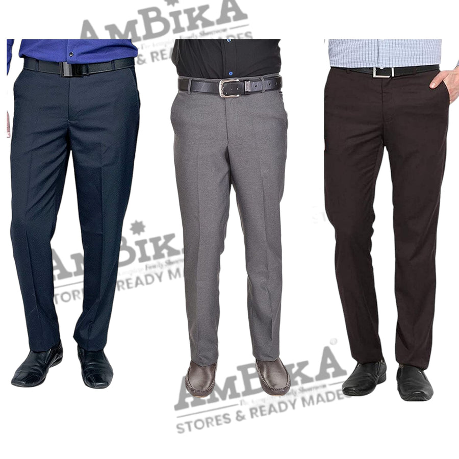 Men's Formal Trousers (Pack of 3) [COBALT,GREY,BROWN]