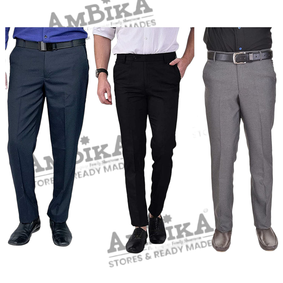 Men's Formal Trousers (Pack of 3) [GREY,BLACK,COBALT BLUE]