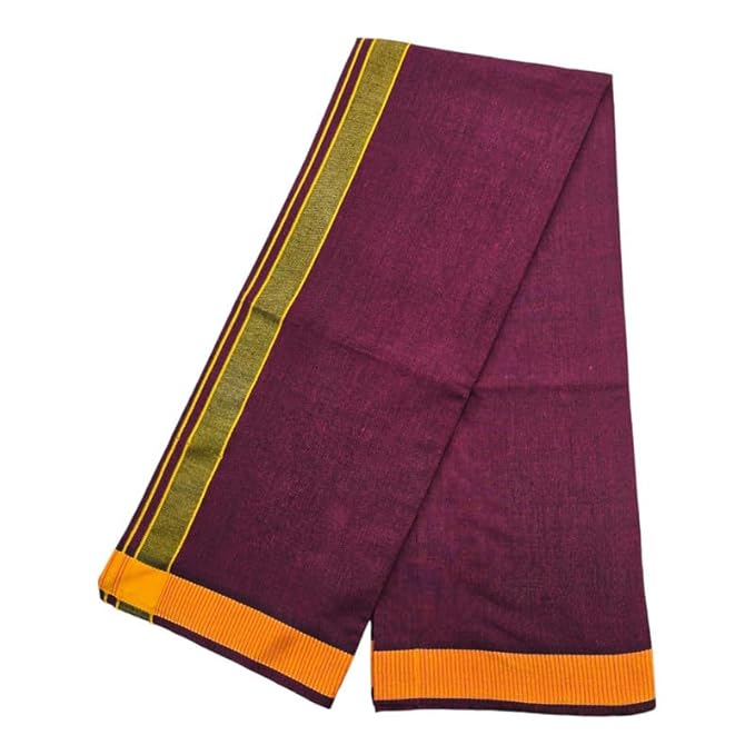 Men's Pure Cotton Colorful Dhotis with Gold Border - Size 2 MTR Single Dhoti- 4 Muzham | Dhoti for Puja, Festivals, Religious and Casual Home Wear