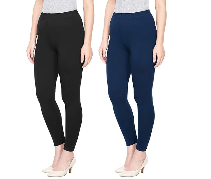 Super Stretchable Ankle Length Leggings for Women | Regular Fit Lycra Leggings for Women's and Girls (PACK 2)