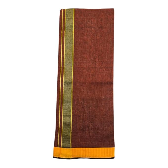 Men's Pure Cotton Colorful Dhotis with Gold Border - Size 2 MTR Single Dhoti- 4 Muzham | Dhoti for Puja, Festivals, Religious and Casual Home Wear