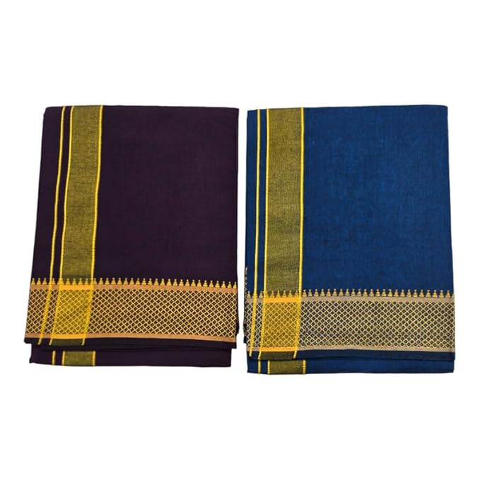 Cotton Color Dhotis for Men | Devotional or Temple Wear Dhoti | Mundu for Men | Padayappa Border Dhoti for Puja, Festivals, Religious and Casual Home Wear