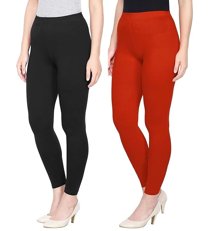 Super Stretchable Ankle Length Leggings for Women | Regular Fit Lycra Leggings for Women's and Girls (PACK 2)