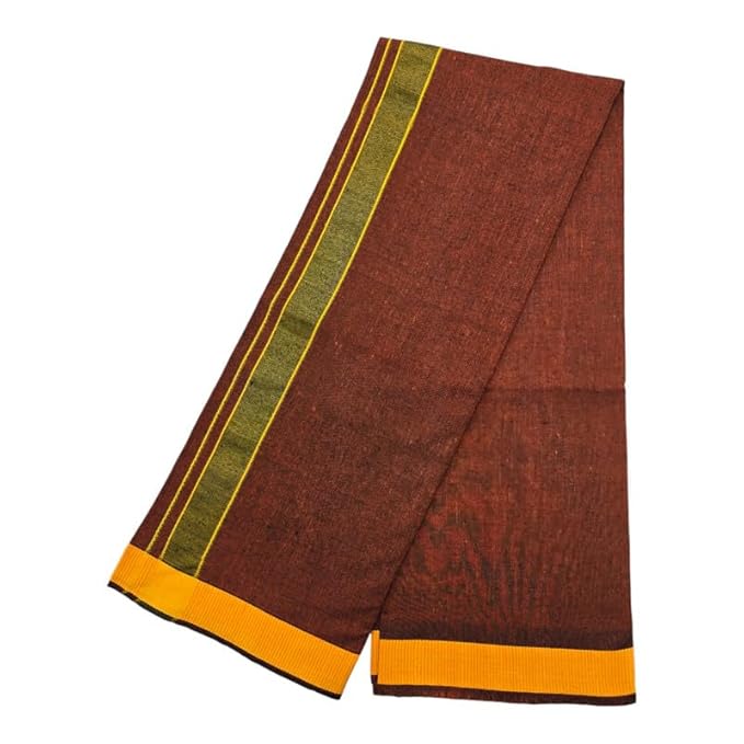 Men's Pure Cotton Colorful Dhotis with Gold Border - Size 2 MTR Single Dhoti- 4 Muzham | Dhoti for Puja, Festivals, Religious and Casual Home Wear