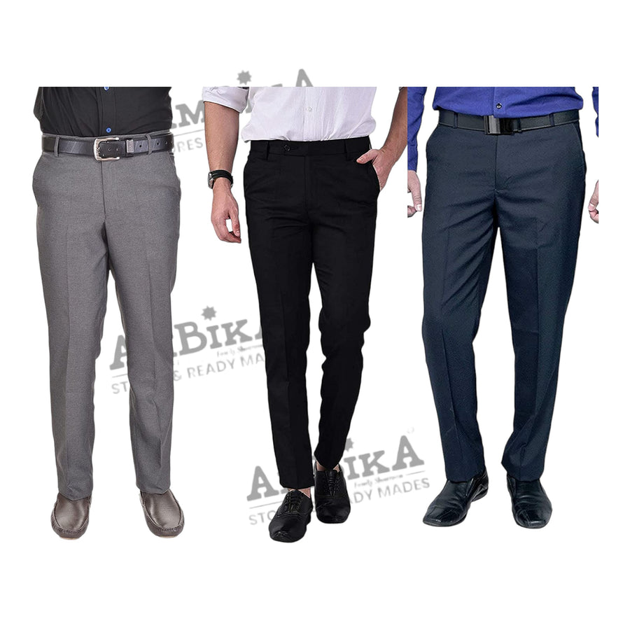 Men's Formal Trousers (Pack of 3) [BLACK,COBALT,GREY]