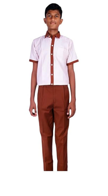 School Uniform - Pant for Boys,  Elastic Waist Half Pants  l  VIVEKANANDA RUST  BROWN FULL PANT l