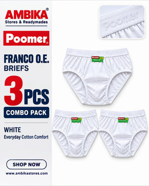 Poomer Men's Cotton Franco Briefs Pack of 3 – White