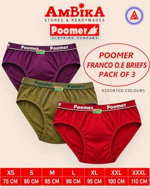 Poomer Men's Cotton Franco OE Brief – Pack of 3, Assorted Colours