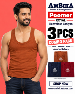Poomer Royal Men’s Cotton Sleeveless Baniyan Vests – Pack of 3 (Assorted Colours)