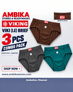 Viking VIKI Men's 100% Cotton Brief (Pack of 3) – Assorted Colours