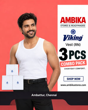 VIKING® Men’s Cotton Sleeveless Vest Pack of 3 – Golden Velverised Banian – White