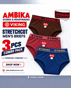 Viking Stretchcot Premium Men's Briefs Pack of 3 – Assorted Colours