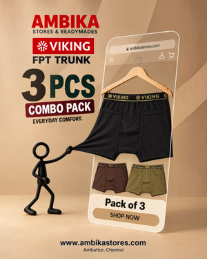 VIKING Men’s Cotton Pocket Trunks Pack of 3 – Double Layer Pouch