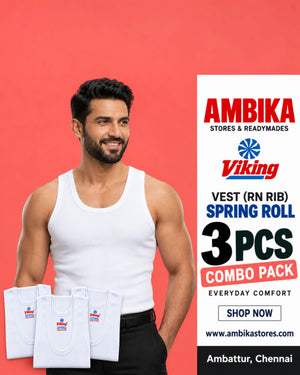 Viking Men's 100% Cotton Rib Vest (Spring Roll) (Pack of 3) – White