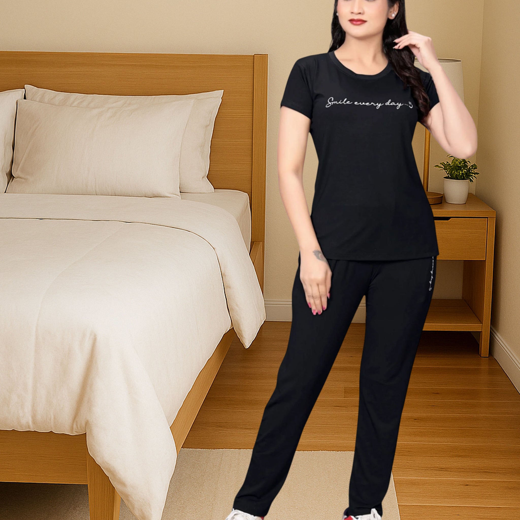 Bamboo night dress-Charcoal black