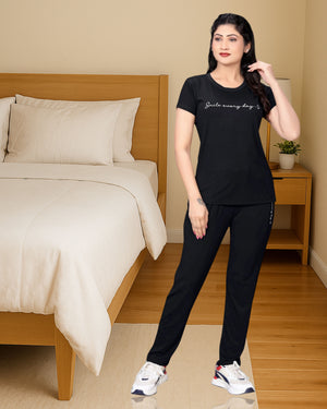 Bamboo night dress-Charcoal black